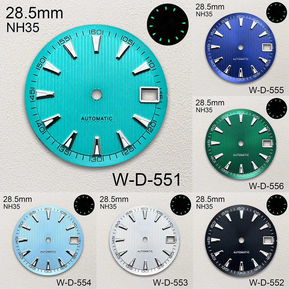 

28.5mm S Logo Dial Fit NH35/NH36/4R/7S Automatic Movement Green Luminous Vertical Grain Dial Watch Modification Accessories