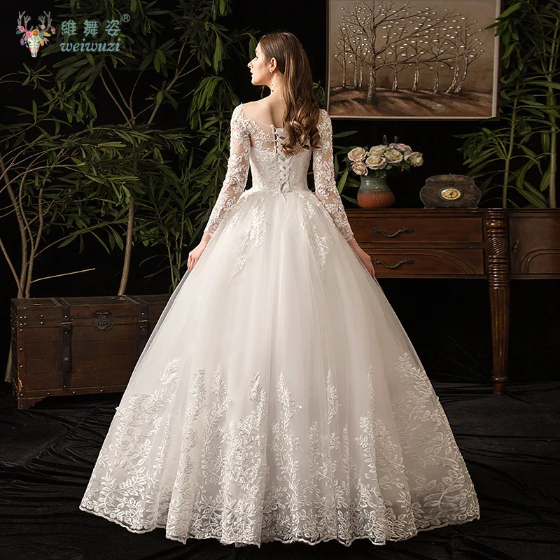 가을 신상 고급스러운 레이스 긴팔 웨딩드레스 우아한 럭셔리 튤 캐시드럴 트레일링 플러스 사이즈 신부 웨딩드레스