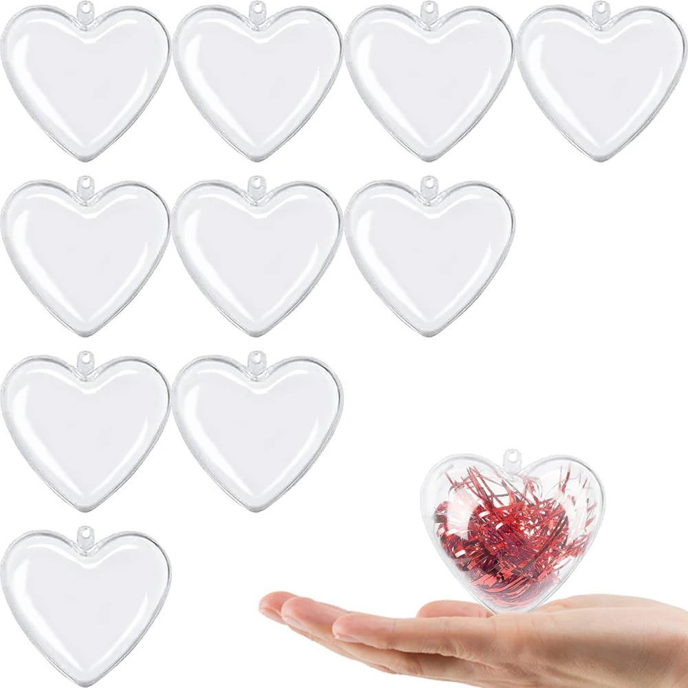10pcs Plastic Heart Balls, Clear Fillable Balls,  Heart Shape Decorative Ball, Home Hanging Ornaments Decorations, DIY Crafts