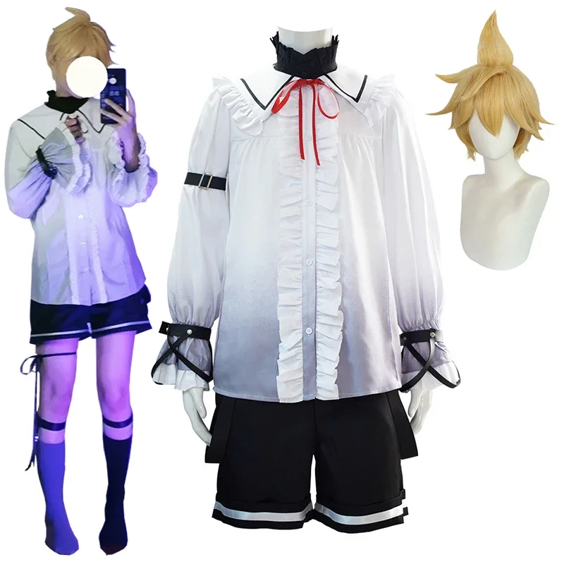 Fantasia de Cosplay Anime de Kagamine Len, uniforme com shorts e meias, roupa de Halloween para mulheres e homens, PJSK em 25