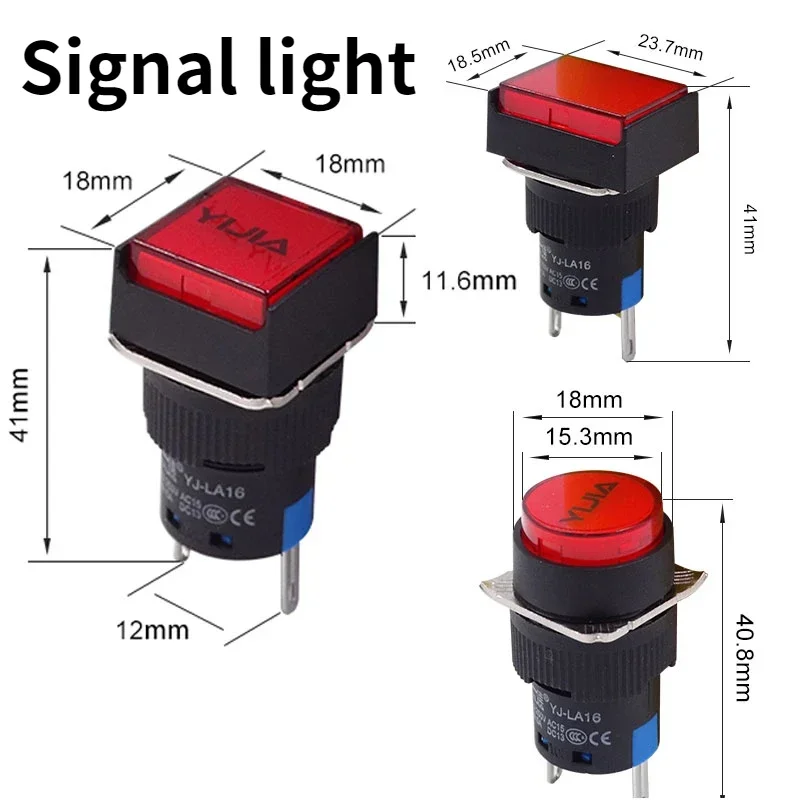 

M16 Индикаторное устройство Ходовой источник питания Круглый квадратный прямоугольный светильник YJ-LA16-D/Y/F/JLED 16 мм