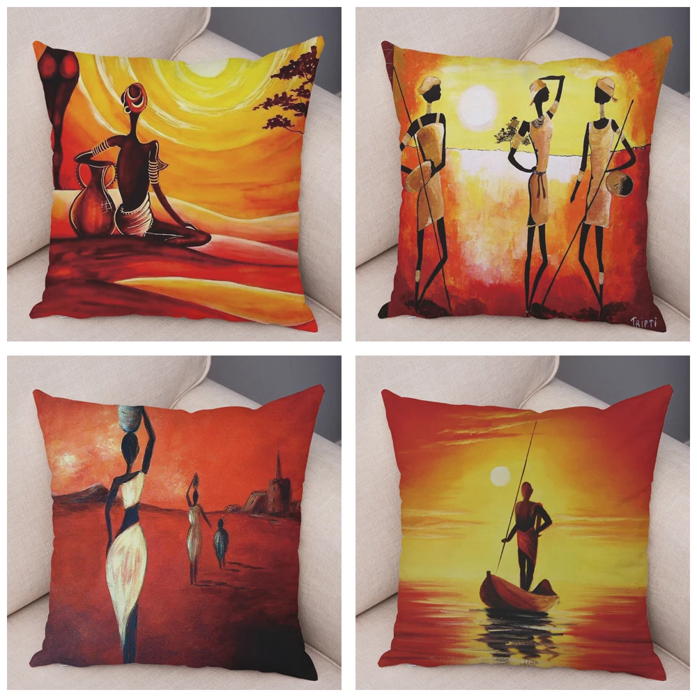 Abstract Painting African Living Pillowcase  Woman Home Decor  Gallery Exotic Cushion Cover