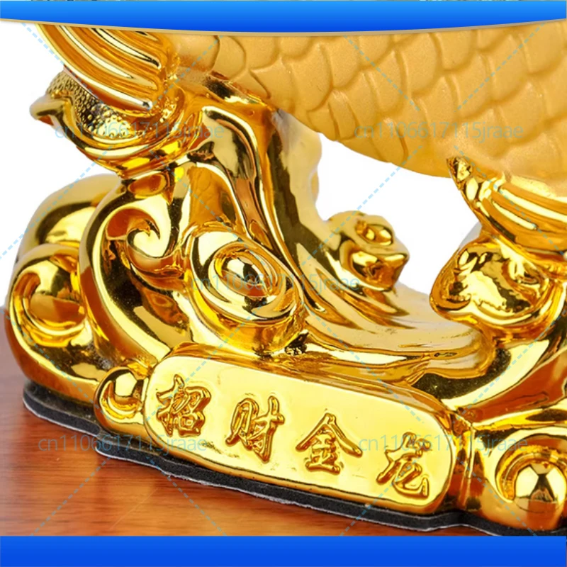 Golden Arowana Resin Statue - Feng Shui Wealth Fish Sculpture,Chinese Dragon Fish  Home Office, Lucky Money Attracting Ornament