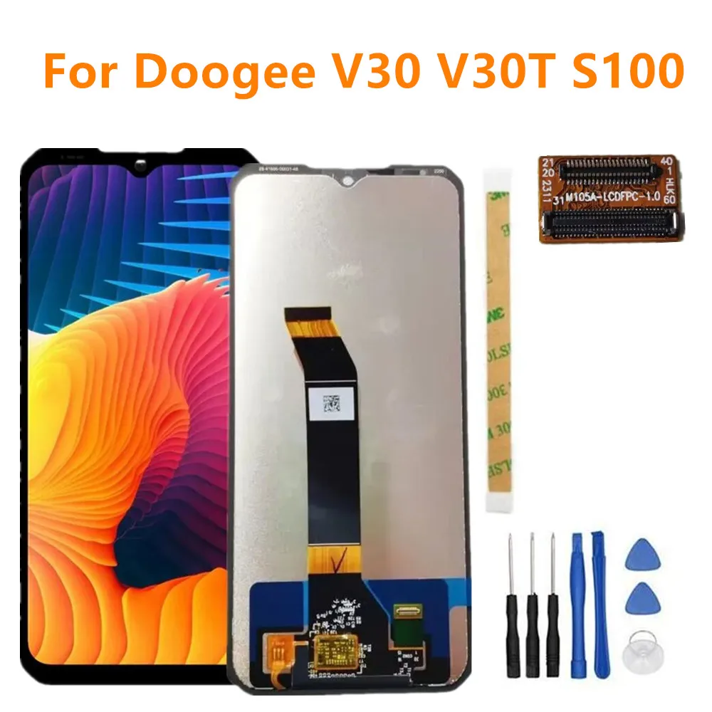 New LCD Display Screen With Flat Cable Digitizer Assembly Touch Panel Glass Repair For Doogee V30 V30T S100 6.58\