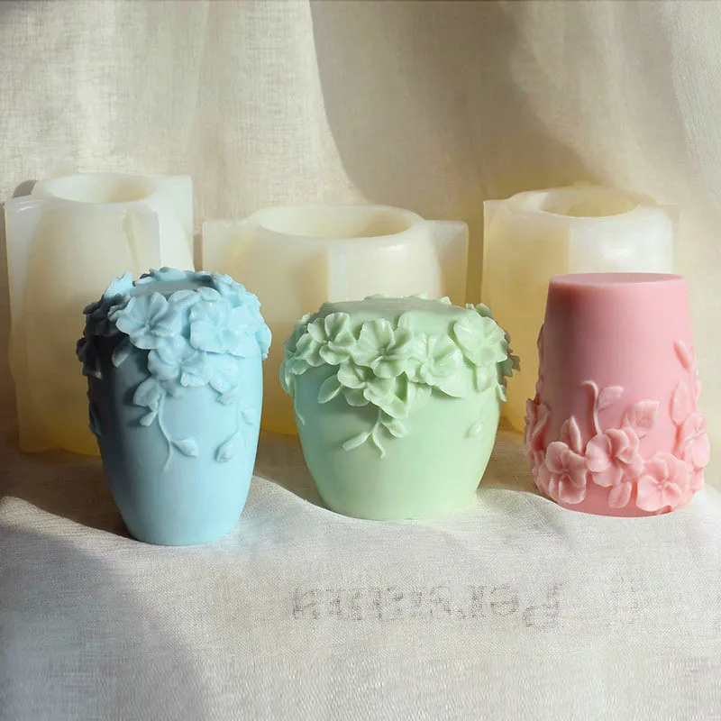 DIY New Nordic Rattan Flowers Silicone Candle Mold Gypsum form Carving Art Aromatherapy Plaster Home Decor Mold Wedding Gift