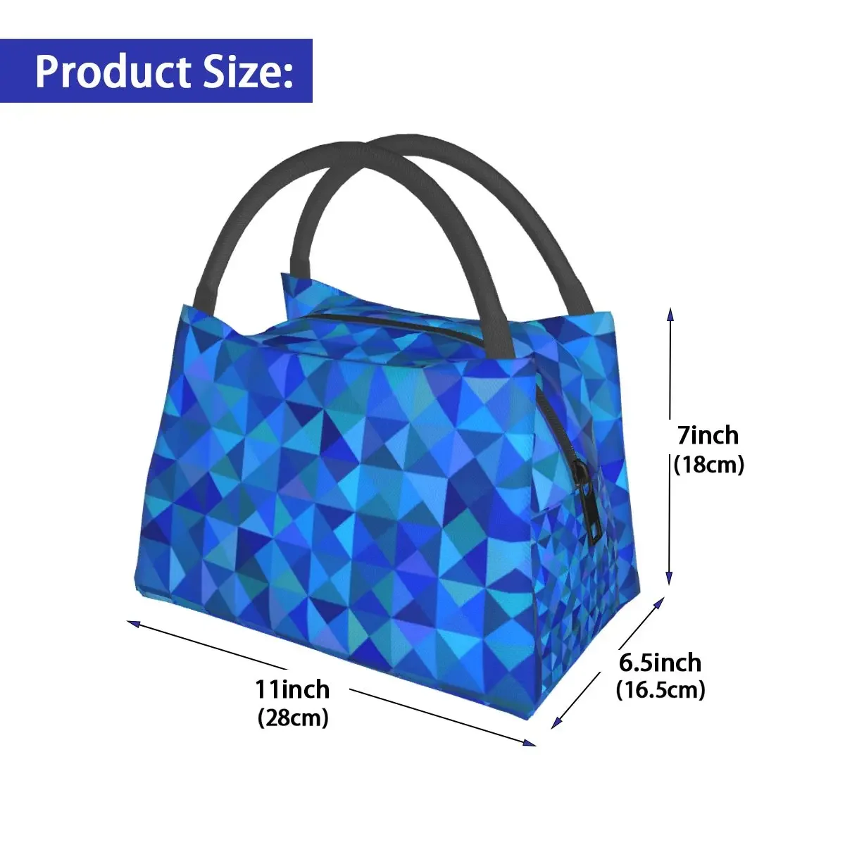 Blue Geometry Lunch Bag For Unisex Abstract Print Lunch Box Casual Travel Cooler Bag Portable Waterproof Thermal Tote Handbags