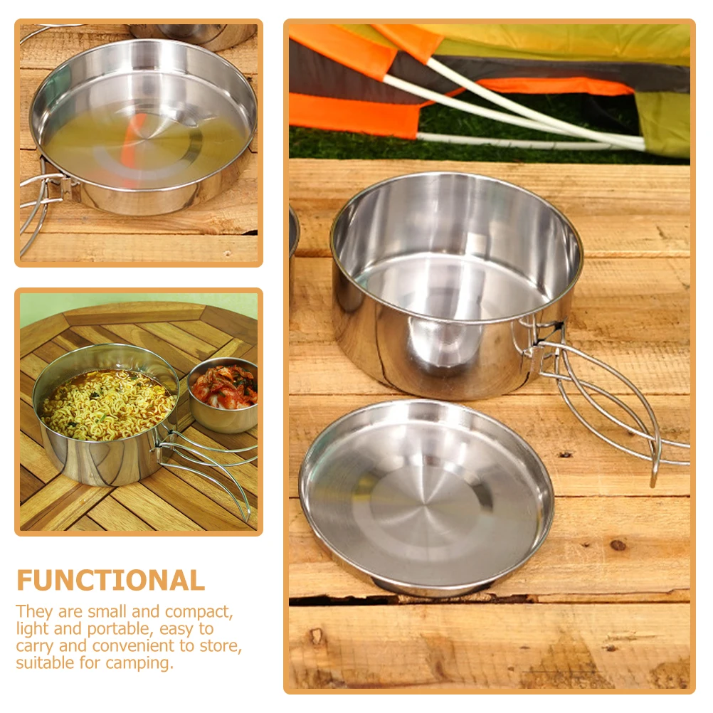 

1 set Stainless Steel Camping Cookware Set Portable Outdoor Cooking Utensils Picnic Supplies Lightweight For Hiking Fishing BBQ