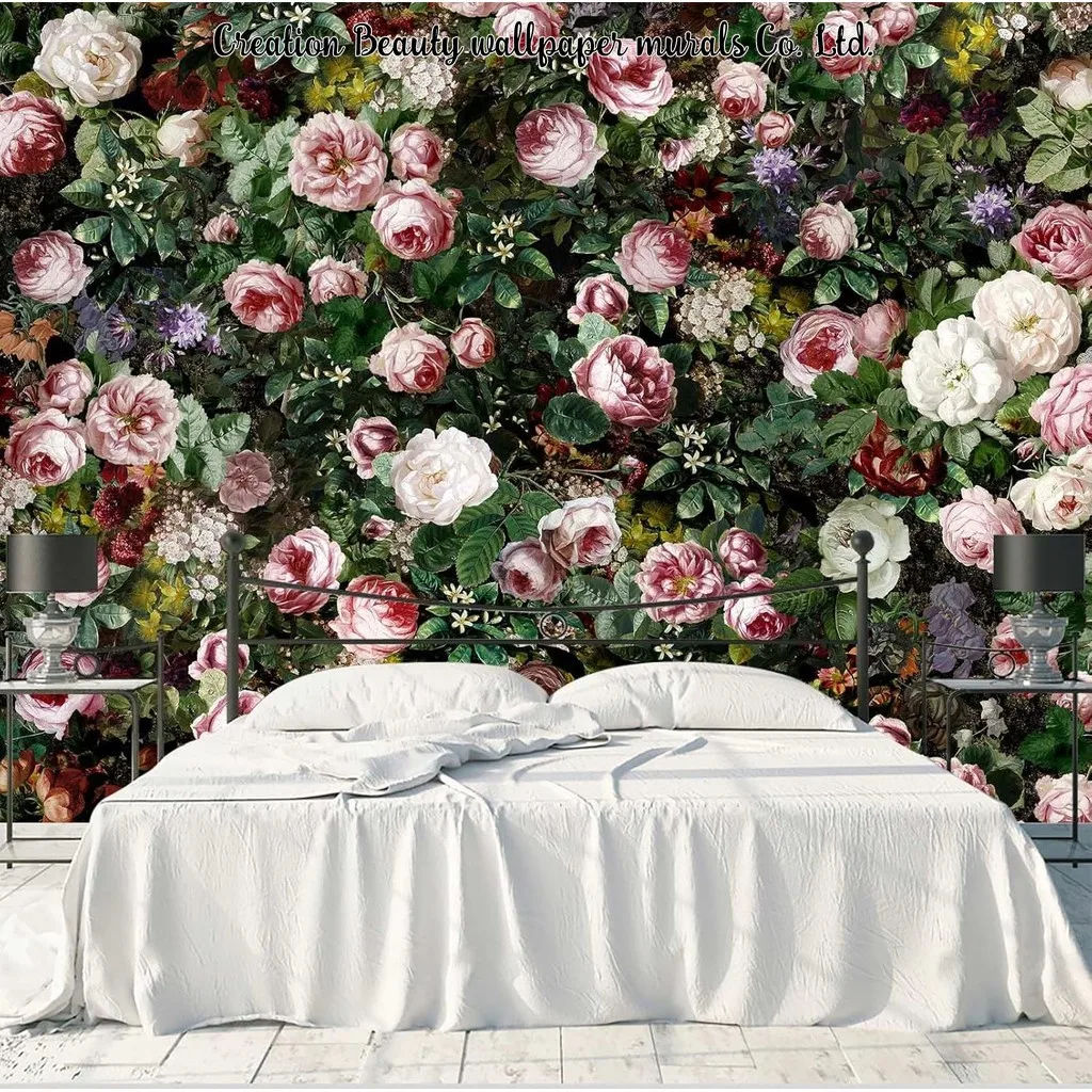 Vintage Floral Wallpaper Mural Oil Painting Peony Flower Wallpaper for Living Room Bedroom Background Wall Paper Papel De Parede