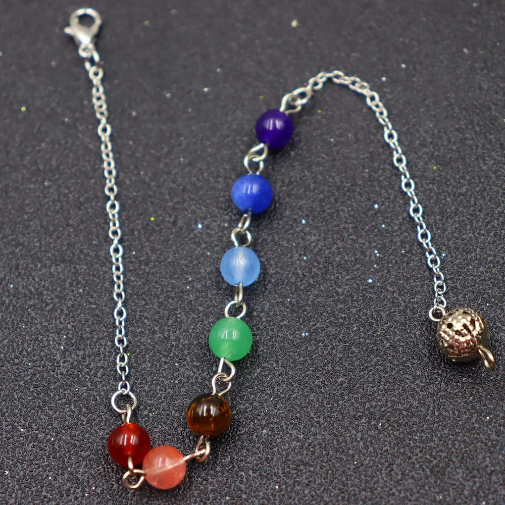 7 Chakra Crystal Beads Pendulum Natural Stone Reiki Healing Spiritual Pendule Chain Divination Praying Wicca Jewelry Accessories