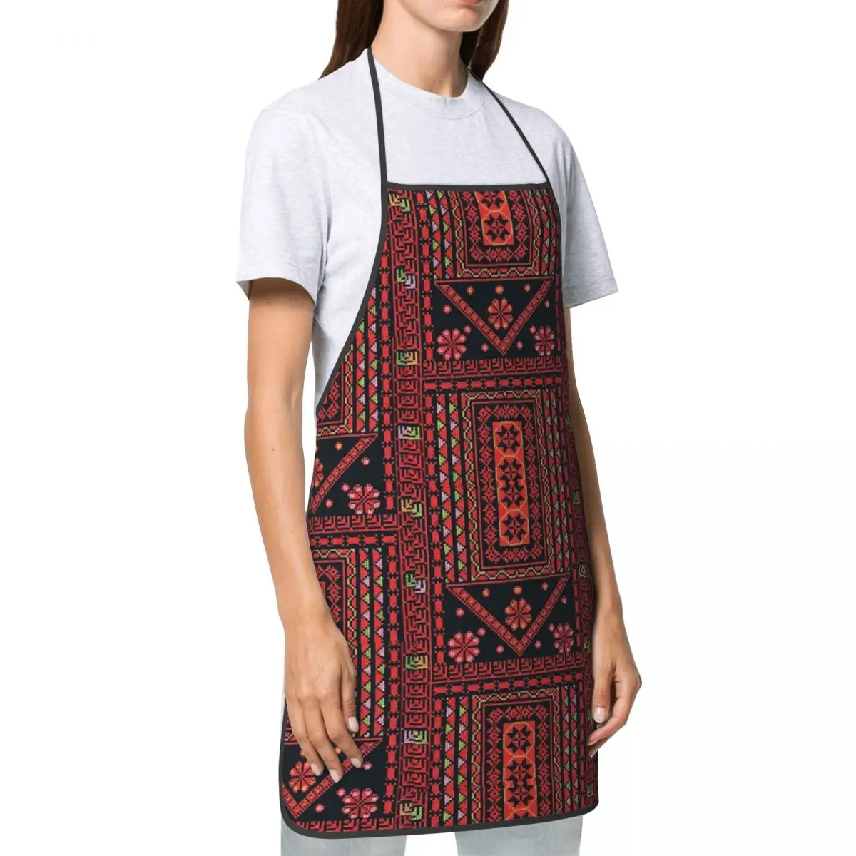 Custom Three Flowers Palestinian Embroidery Apron for Women Men Bib Palestine Tatreez Art Cooking Kitchen Tablier Cuisine Chef