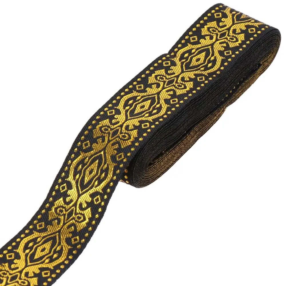 7.6 Yards 1.3 Inch Wide Jacquard Ribbon White Gold Black Gold Fabri Ribbon Floral Ribbon for Home Curtain Decor