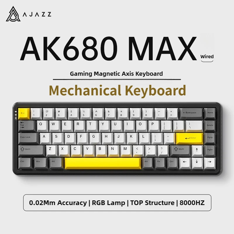 

Проводная механическая клавиатура AK680 MAX с эффектом RGB-подсветки, 68 клавиш, 60% быстрый триггер, 0,01 мм, 8 К/1 К, игровая клавиатура с возвратом для ноутбука ПК