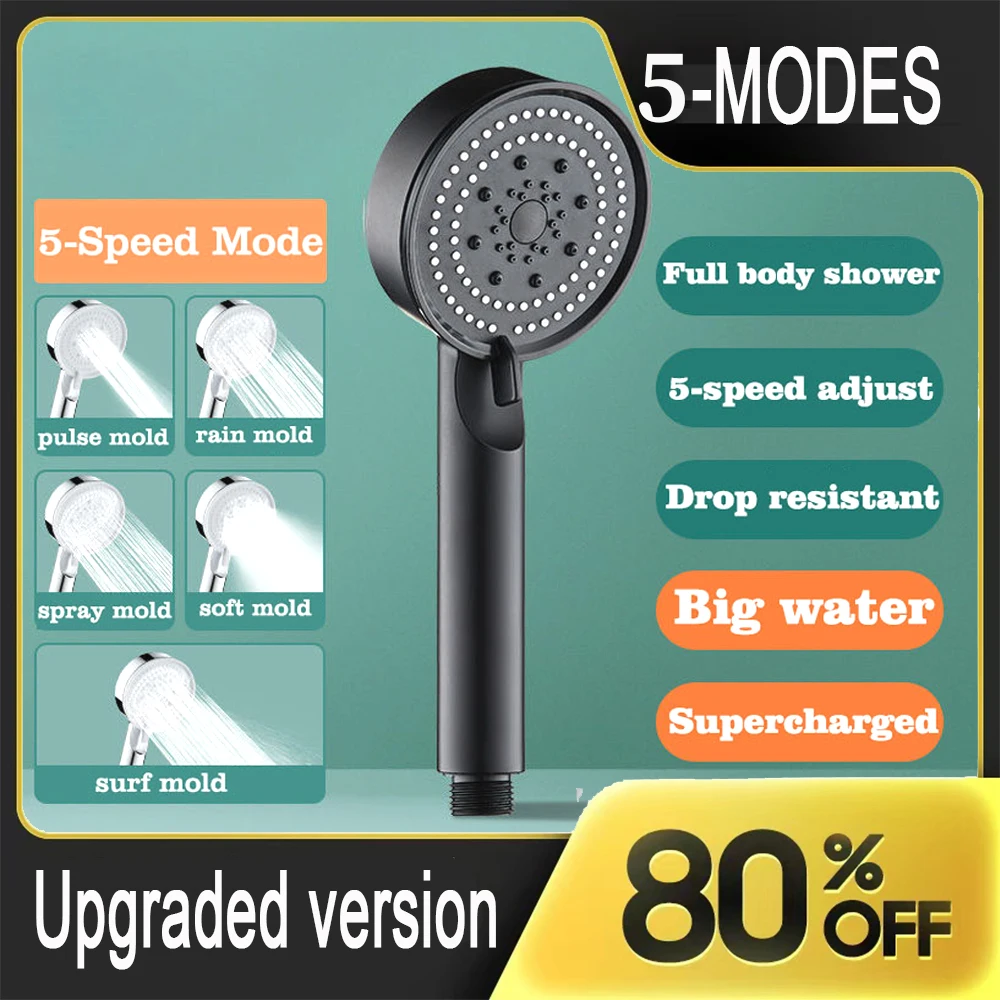 5 Modes Shower Head Adjustable High Pressure Water Saving Shower Head Water Massage Shower Head for Bathroom Accessories