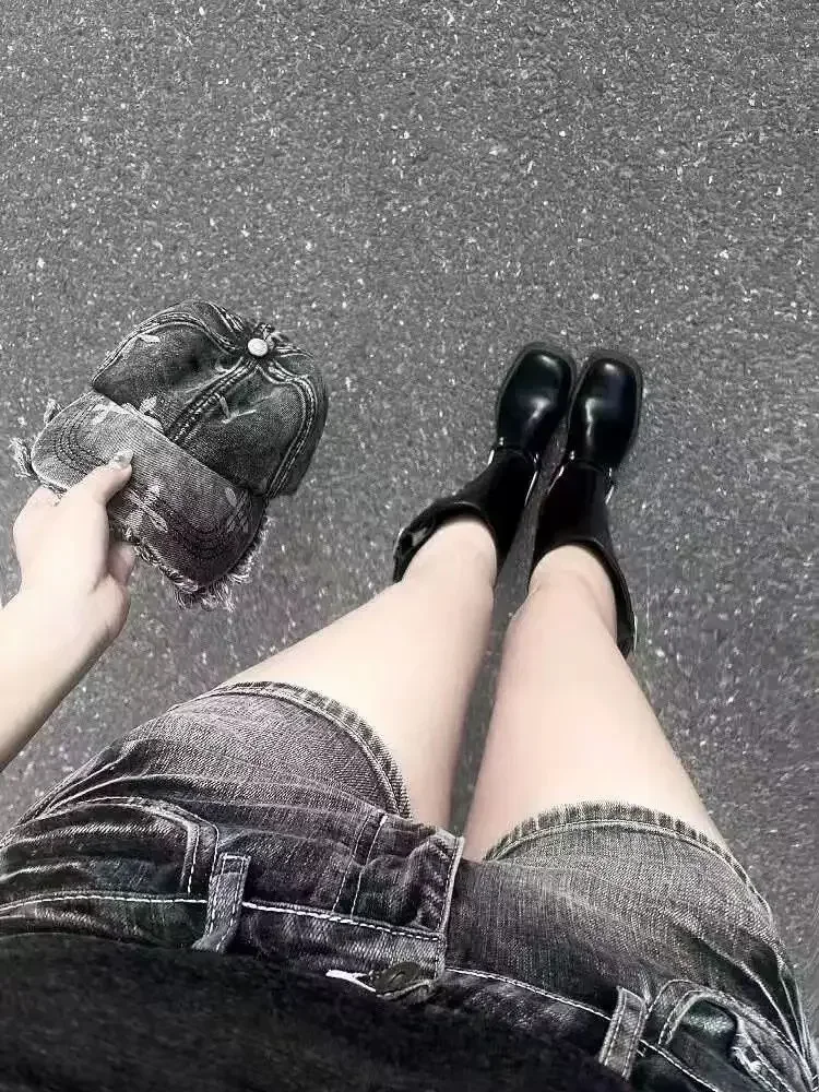 streetwear Pantaloncini di jeans vintage aderenti a vita bassa Donna American Retro High Street Estetica estiva Y2k Punk Harajuku Jeans corti