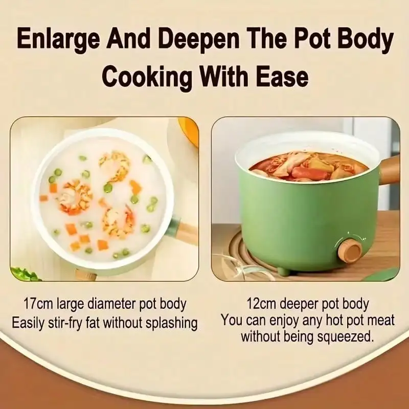 Electric Hot Pot Multi Cooker Non-Stick Mini Electric Pot for Noodles Soup Porridge Home Travel Cooking