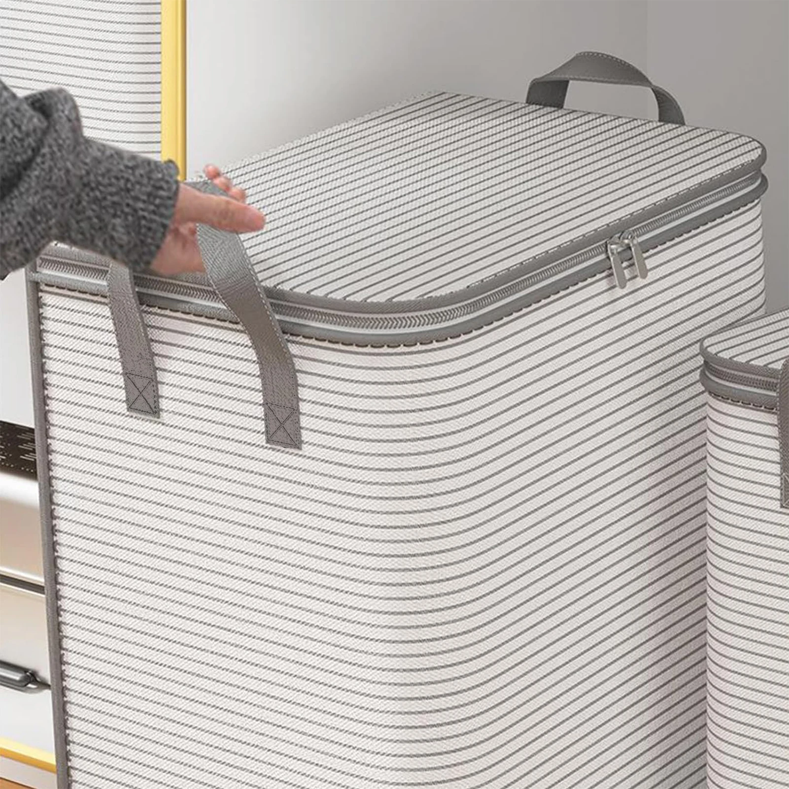 

Large Capacity Clothes Storage Box With Lid Durable Fabric Organizer Basket For Autumn Winter Clothes Quilt Party Decorations