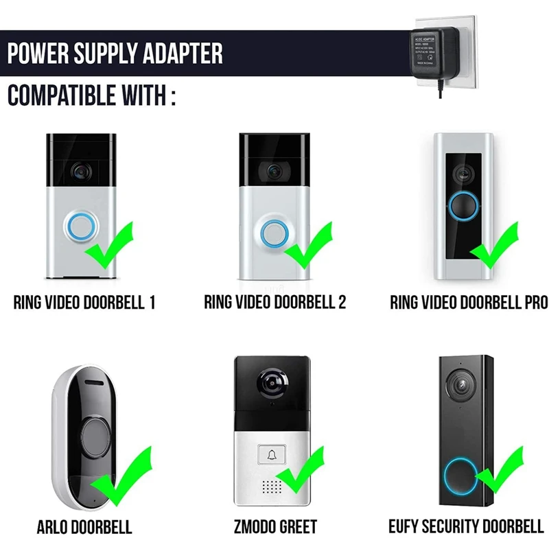 18V 500MA Power Supply Battery Charger Adapter For Ring Doorbell Outdoor