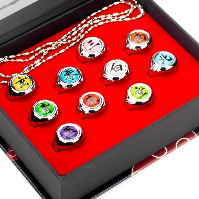 Set de 10 Anillos Metálicos de Anime Akatsuki Itachi, Accesorios de Cosplay, Figura de Acción para Niños, Regalo