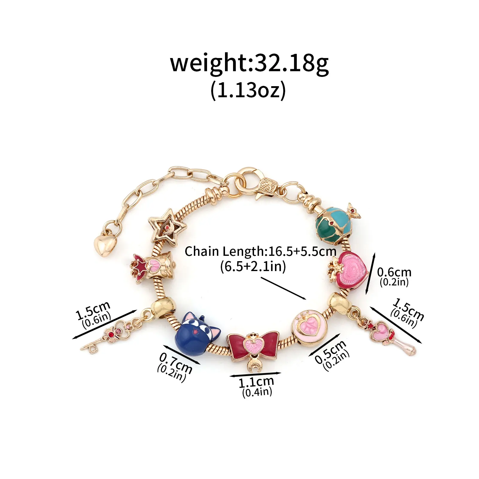 أنيمي كاردكابتور ساكورا القمر Tsukino Usagi سوار سحر للنساء أساور لطيف ستار القلب المينا الإسورة تأثيري مجوهرات هدية #6