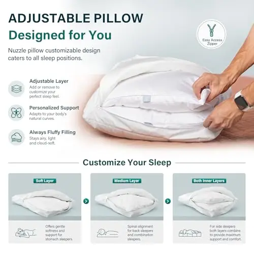 Adjustable Neck Pillow Standard Size Set of 2,Soft Luxury Hotel Feel | Standard Bed Pillows Set of 2 with Adjustable
