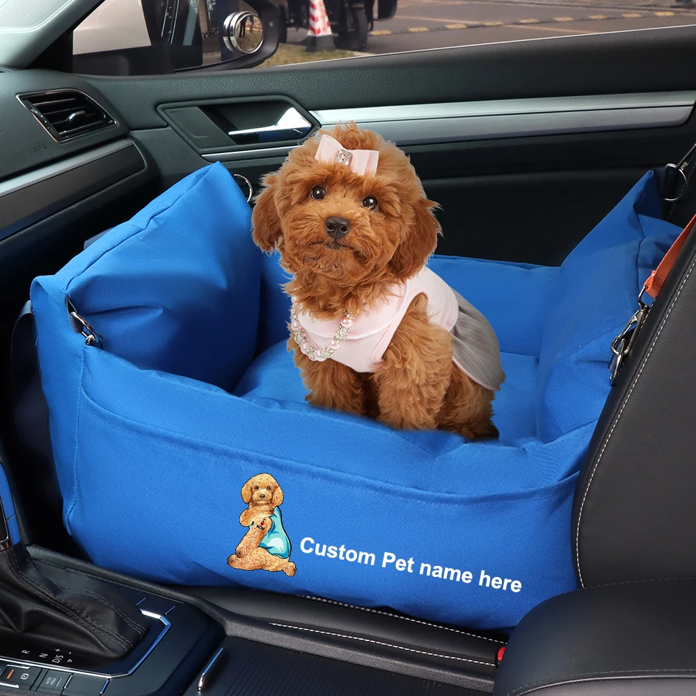 

Free Custom Dog Car Seat Waterproof Dog Booster Seat for Car with Pockets Personalized Pet Travel Carrier Bed for Small Dog