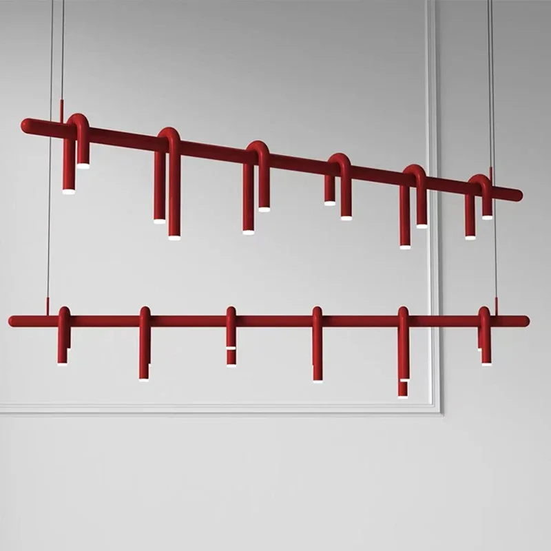 

Nordic simplicity Red U-shaped creativity Rectangular LED Chandelier lustre Ceiling for Kitchen Island Bar luminaire