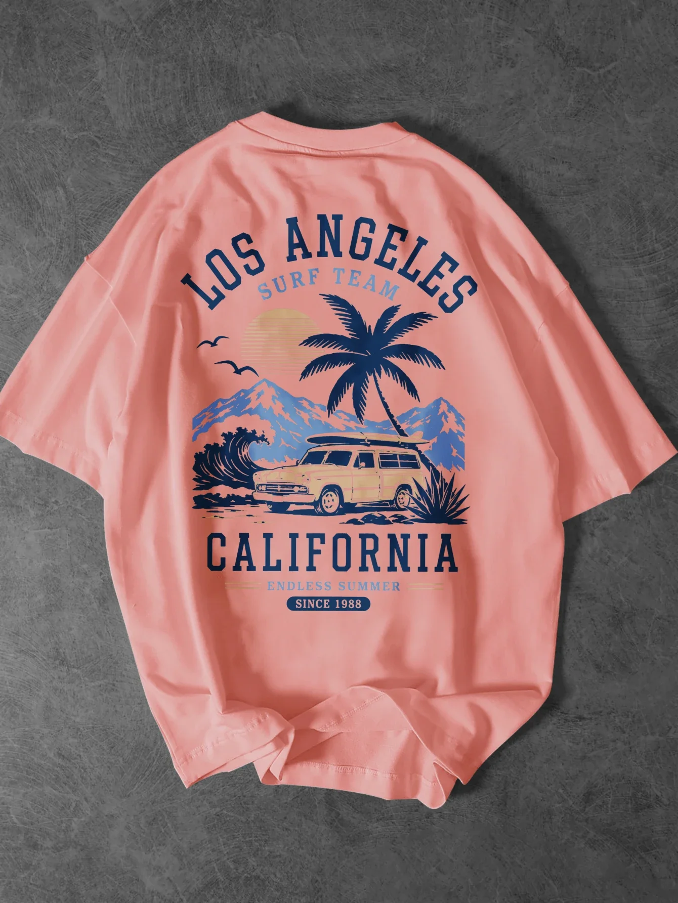 Men's Los Angeles Surf Team T Shirt Cotton California Vintage Palm Tree Car Graphic Print Retro Beach Oversized Streetwear Tee