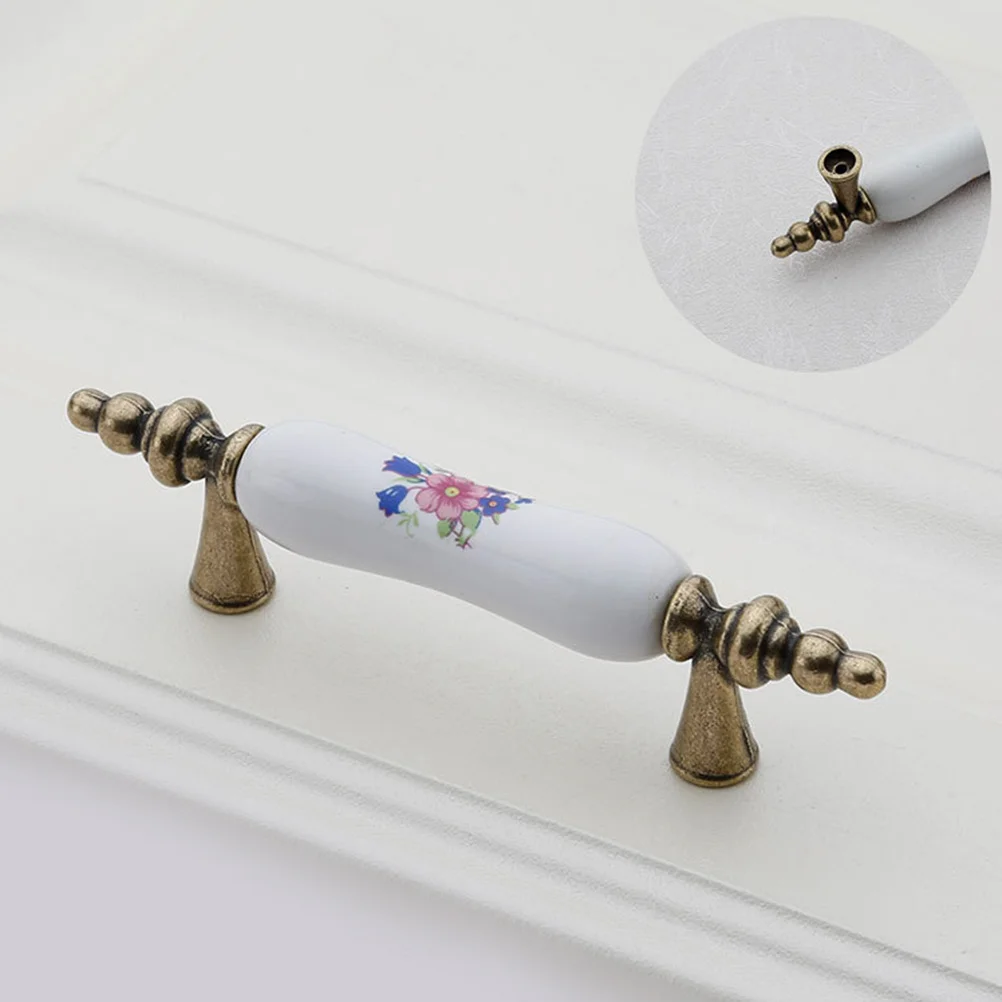 

2Pcs Zinc Alloy Ceramic Cabinet Handles Durable Lightweight Smooth Surface for Wardrobe Drawer Orchid Print Modern Pull