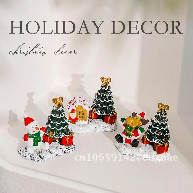 

Resin Christmas Tree Ornaments Christmas Scene Arrangement Mini Christmas Tree Old Man Snowman Elk Decorations