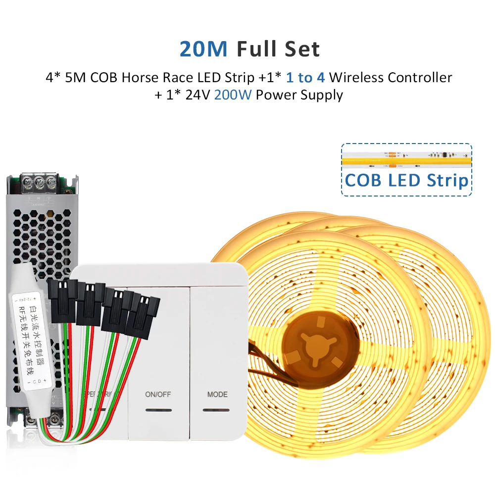 MJJCLED WS2811 IC COB Pferderennen LED-Streifenlichter 24 V 360 LEDs/M Warmweiß 5 M 10 M 15 M 20 M fließendes Wasser LED-Bandlampe für Raumdekoration 4
