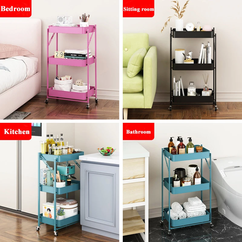 @！Utility Rolling Cart 3 Tier Kitchen Cart Storage Shelves Organizer for Bathroom Kitchen