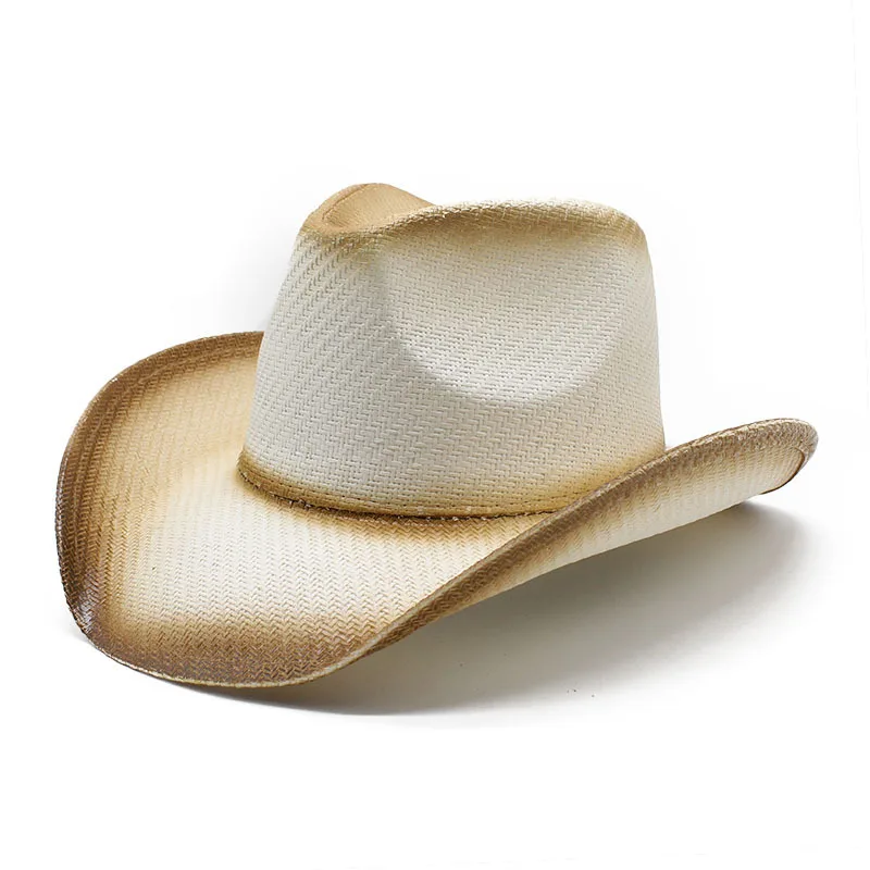 Spray Painted Straw Personalized Features, Hardtop Handmade Western Denim Hat, Ethnic Style Sun Hat