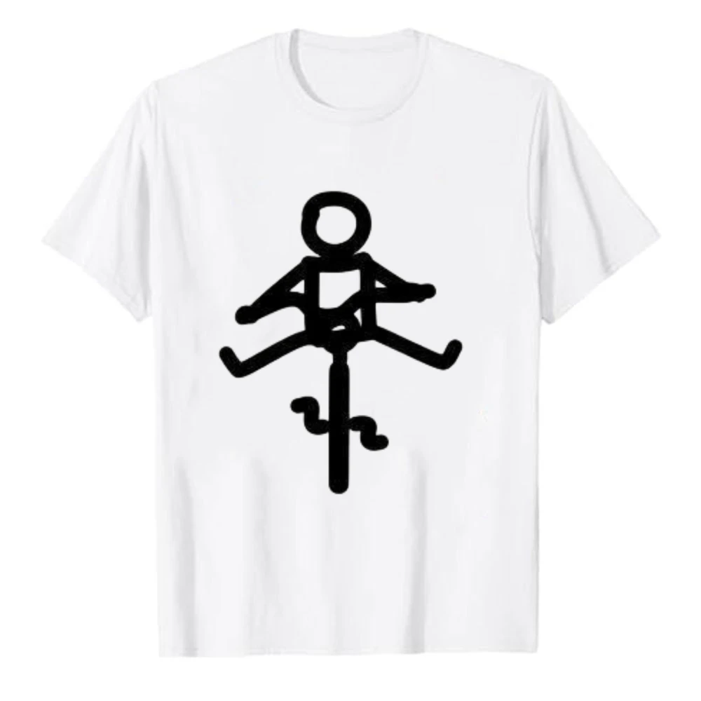Stick Figure Mountain Bike Rider Thick Line Print T-Shirt Unisex MTB Offroad Cyclist Crew Neck White Casual Tee Cotton Tee Tops
