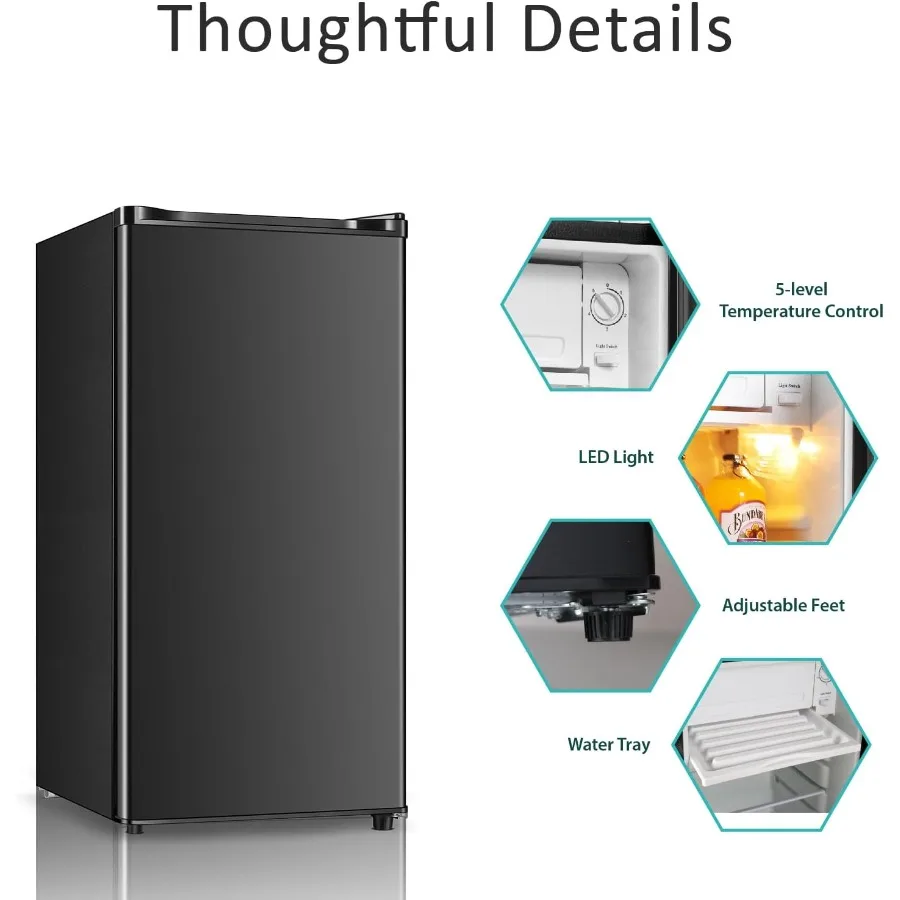 ثلاجة صغيرة مدمجة مع فريزر لمكتب النوم أو غرفة النوم: باب واحد 3.1 قدم مكعب LED ضوء ترموستات قابل للتعديل قابل للإزالة Gl #4