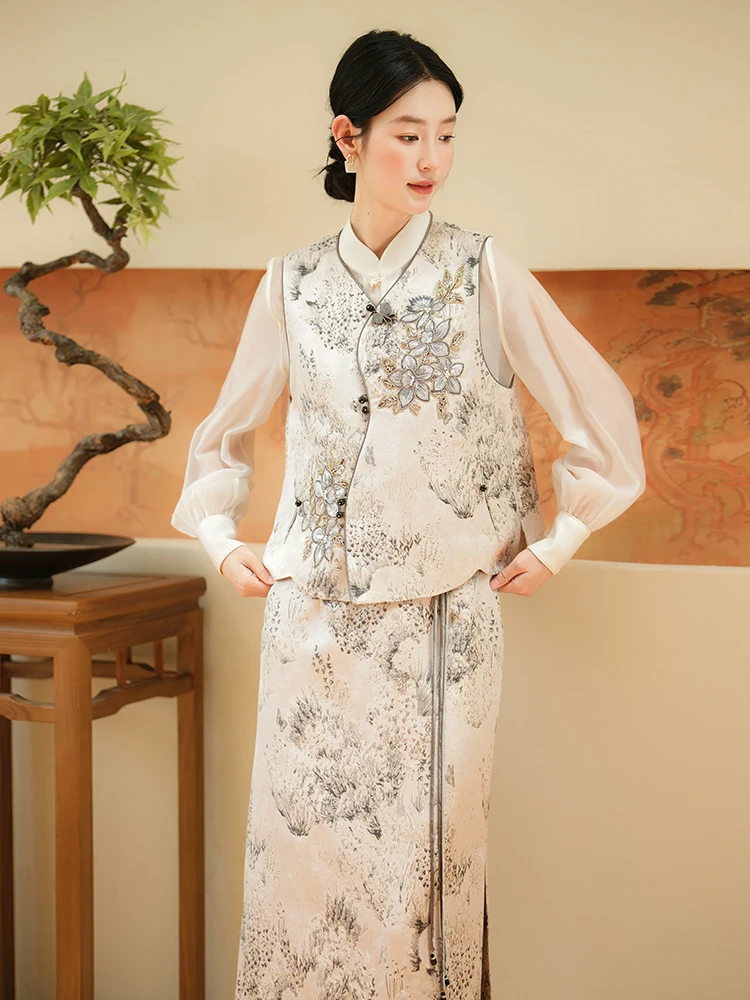 

ibai Oriental Charm Watercolor National Sle Роскошный новый китайский Sle многослойный комплект с вышивкой и юбкой