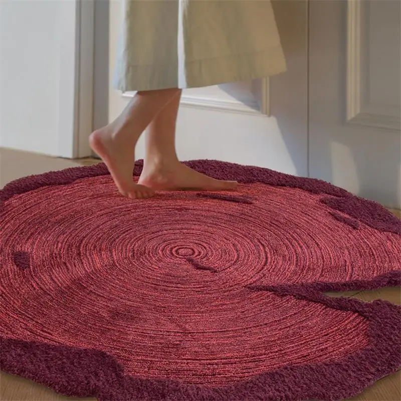 

Traditional Chinese Style Round Carpet For Living Room Creative Wine Red Bedroom Floor Mat Handmade Home Coffee Table Area Rug