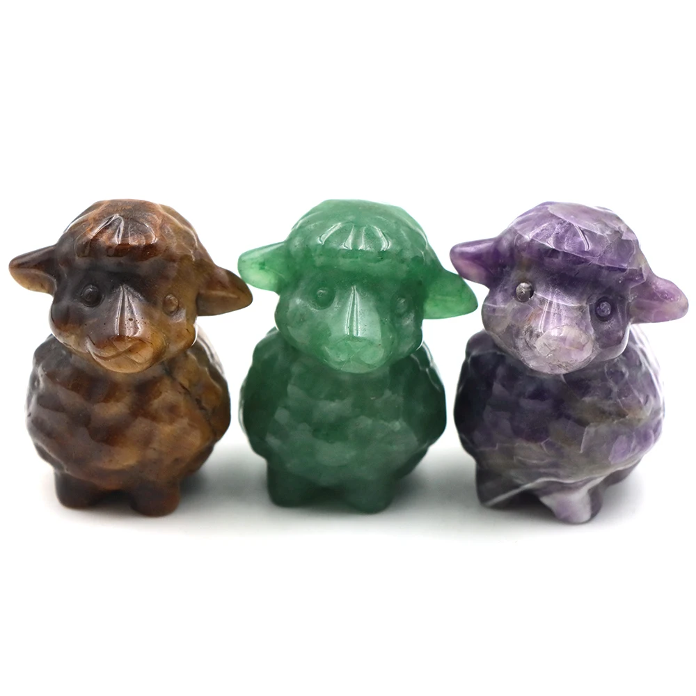 45mm Natural Stone Carved Sheep Figurine Multi‑color Crystal Animal Statue Ornament Home Desk Decoration Crafts Collectible Gift