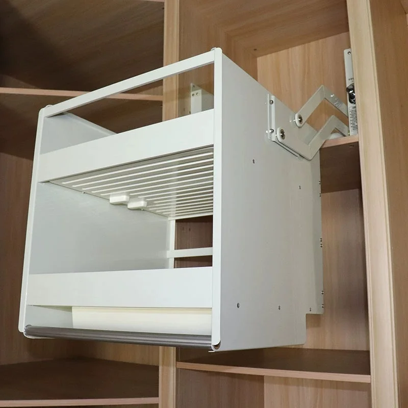 -oo Tall Cabinet Double-Layer Lift Basket Soft-Close Zinc Alloy and Plastic Pull-Down Shelf Organizer for Kitchen Cabinet