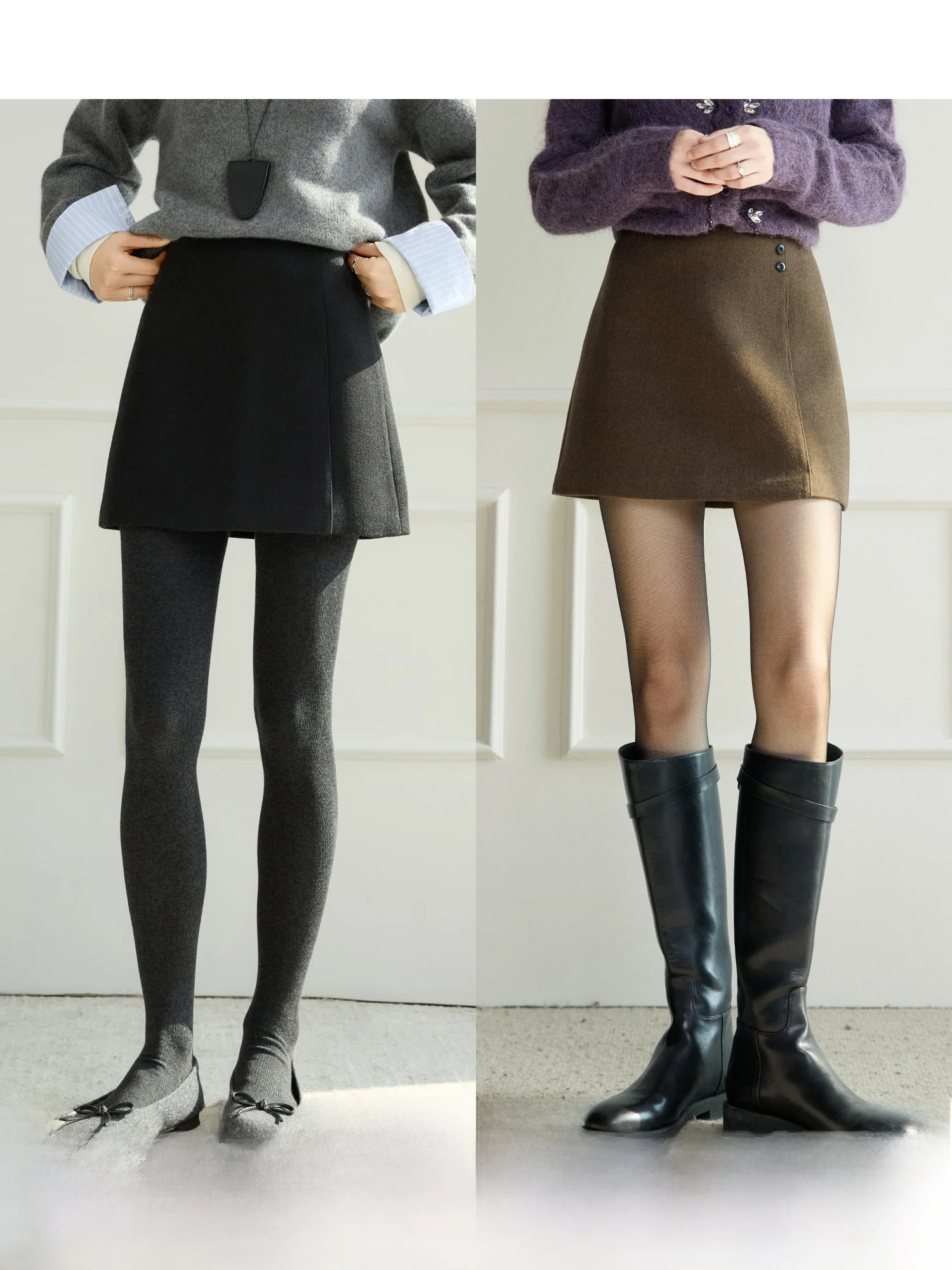 

Юбка А-силуэта с высокой талией для женщин, универсальная, стройнящая, для повседневной носки, простая, из смесового полиэстера и шерсти