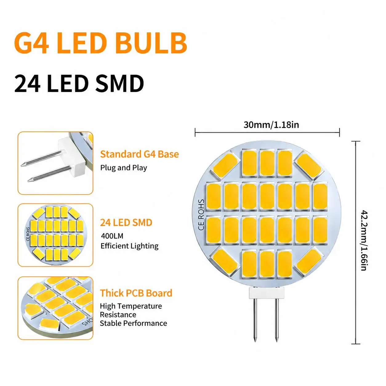 10PCS G4 LED Bulb 12-24V AC/DC 24LED 5730SMD No Flicker High CRI Cold Warm White for Range Hood RV Marine Boat Cabinet Light