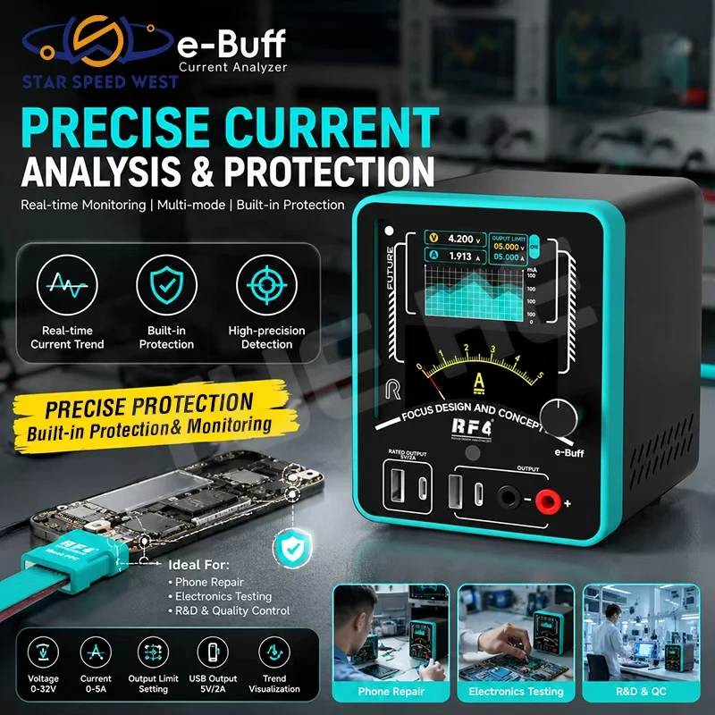 analyseur-de-courant-rf4-e-buff-avec-double-ecran-lcd-et-affichage-a-aiguille-outil-d'alimentation-avec-sortie-reglable-0-32v-5a-et-usb-fixe-5v2a