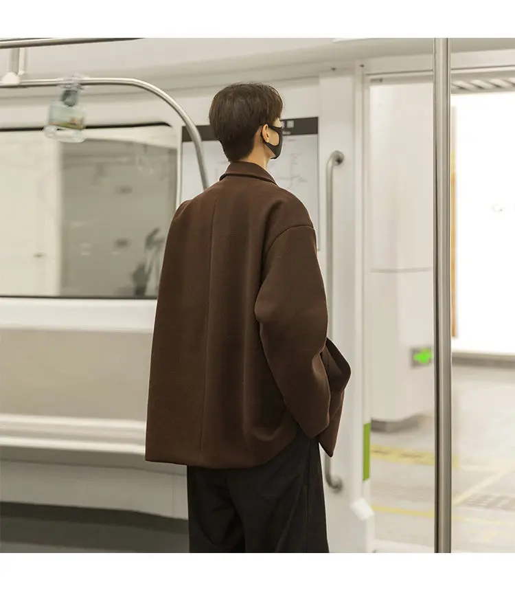 2025 خريف شتاء جديد الرجال فضفاض عادية البني الصوفية السترة الراقية مبطن سميكة أسود بيج إضافة سترة قطن