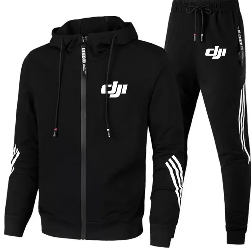 Dji-conjunto deportivo con estampado de piloto profesional para hombre, Sudadera con capucha y pantalones con cremallera, de 2 piezas chándal, ropa deportiva, traje de sudor, otoño