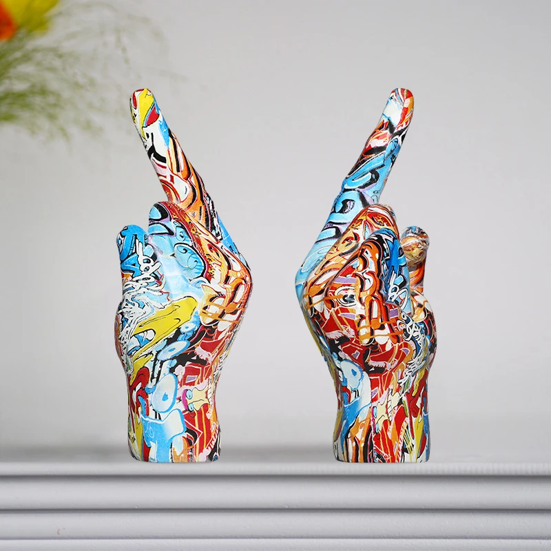 Graffiti Middle Finger Ornament Art And Crafts Resin Gesture Statue Desktop Ring A Living Room Home Decoration