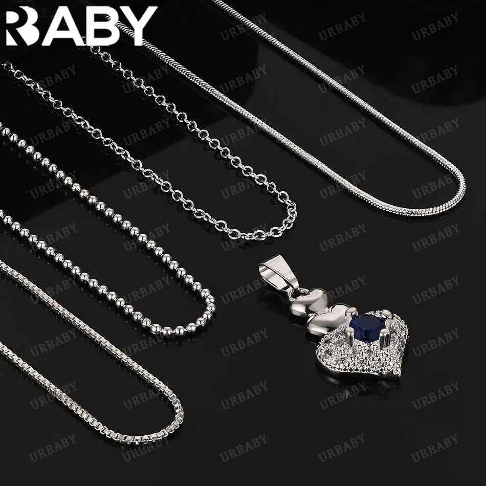 

URBABY 40-75cm 925 Sterling Silver Blue Zircons Hearts Pendant Necklace For Women Charm Trend Birthday Gifts Fashion Party