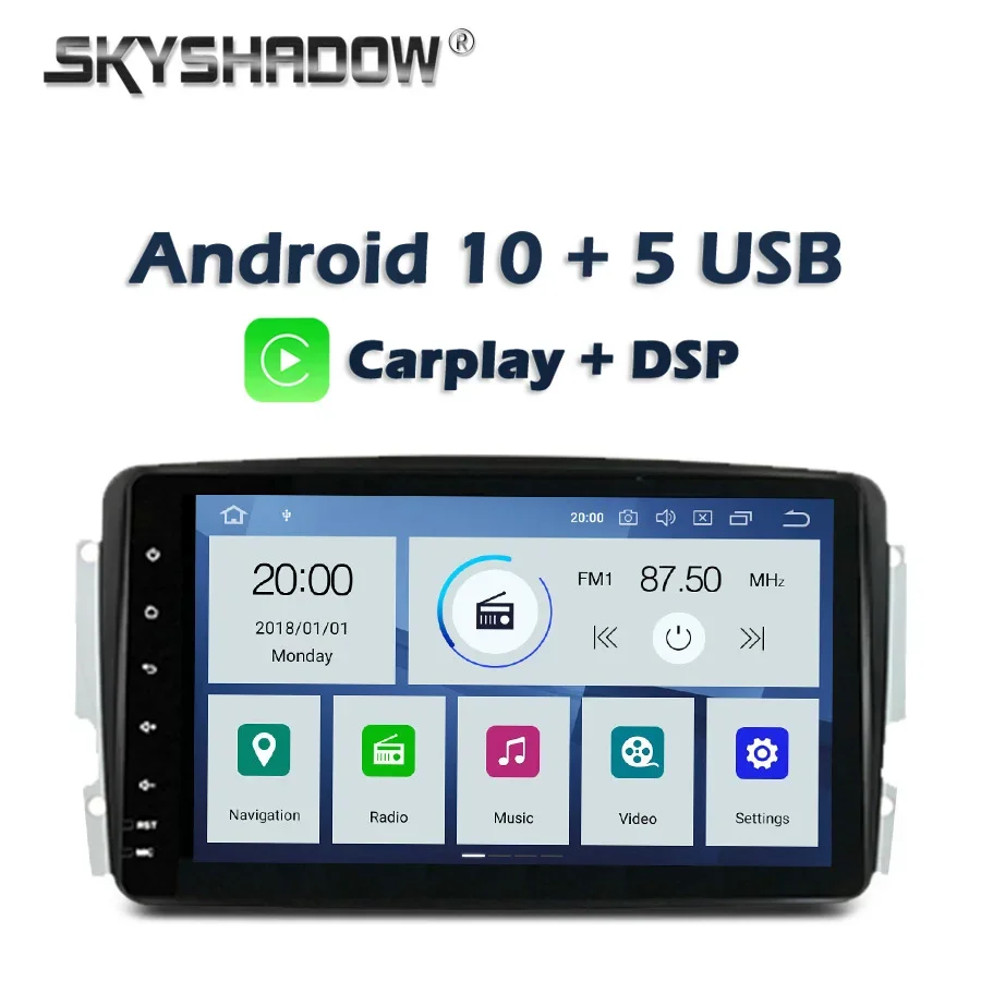 Carplay DSP PX6 IPS Android 10 4GB+64GB Car DVD Player GPS RDS Radio Wifi Bluetooth For Benz W203 W209 W463 W210 Vito Viano W168