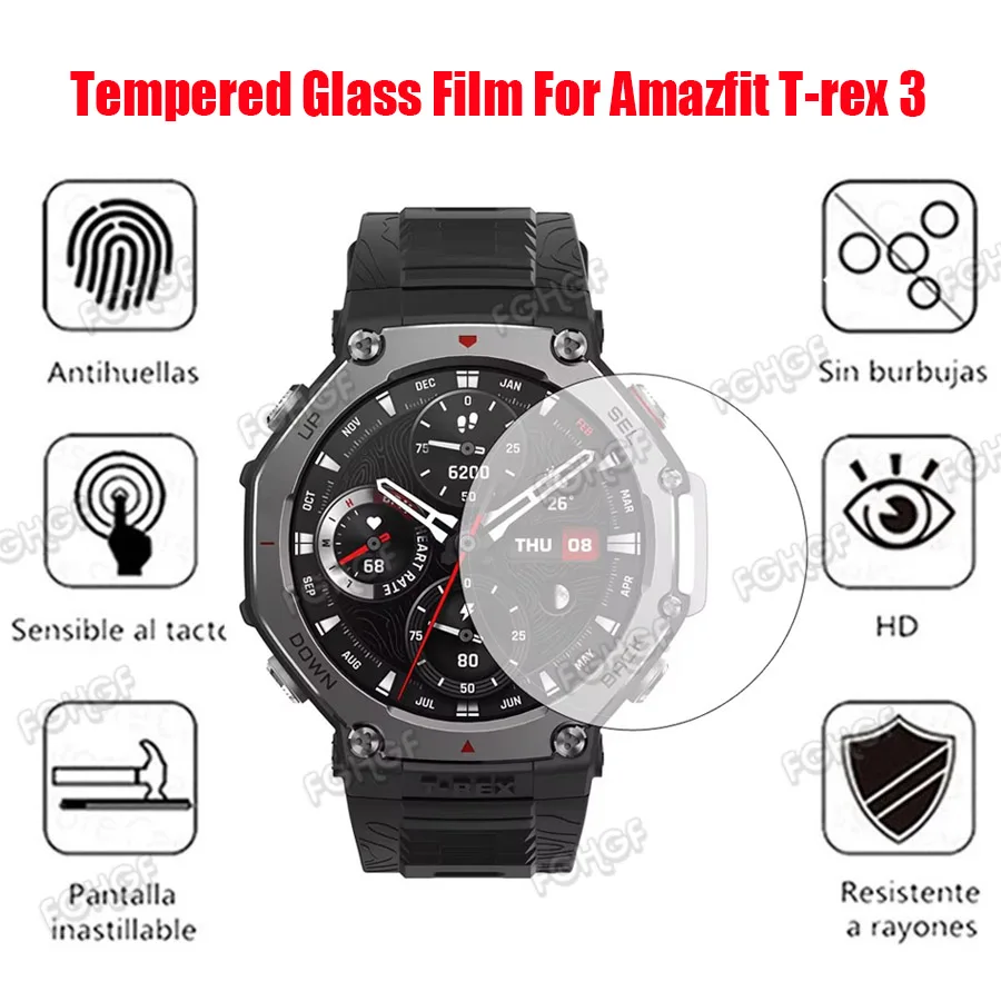 For Amazfit T Rex 3 Screen Protector 9H Tempered Glass Protective Film For Huami Amazfit T-Rex 3 Smart Watch Cover Accessories