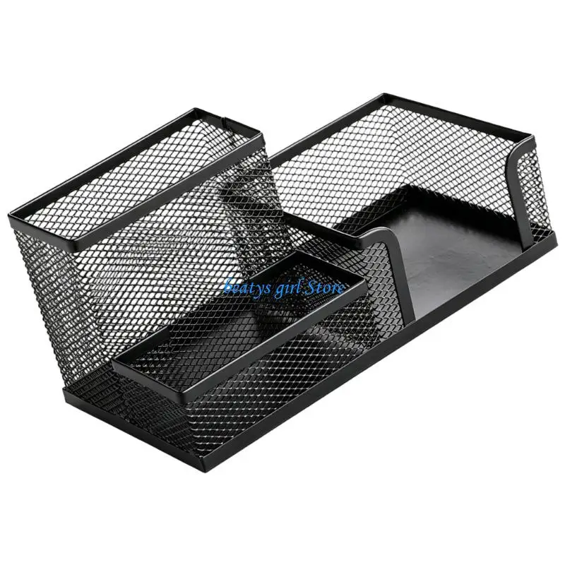 C7AB Multifunctional Desk Organiser Multi-Sections Metal Pen Stand with Anti Slip Base for Pencil Marker Makeup Supplies