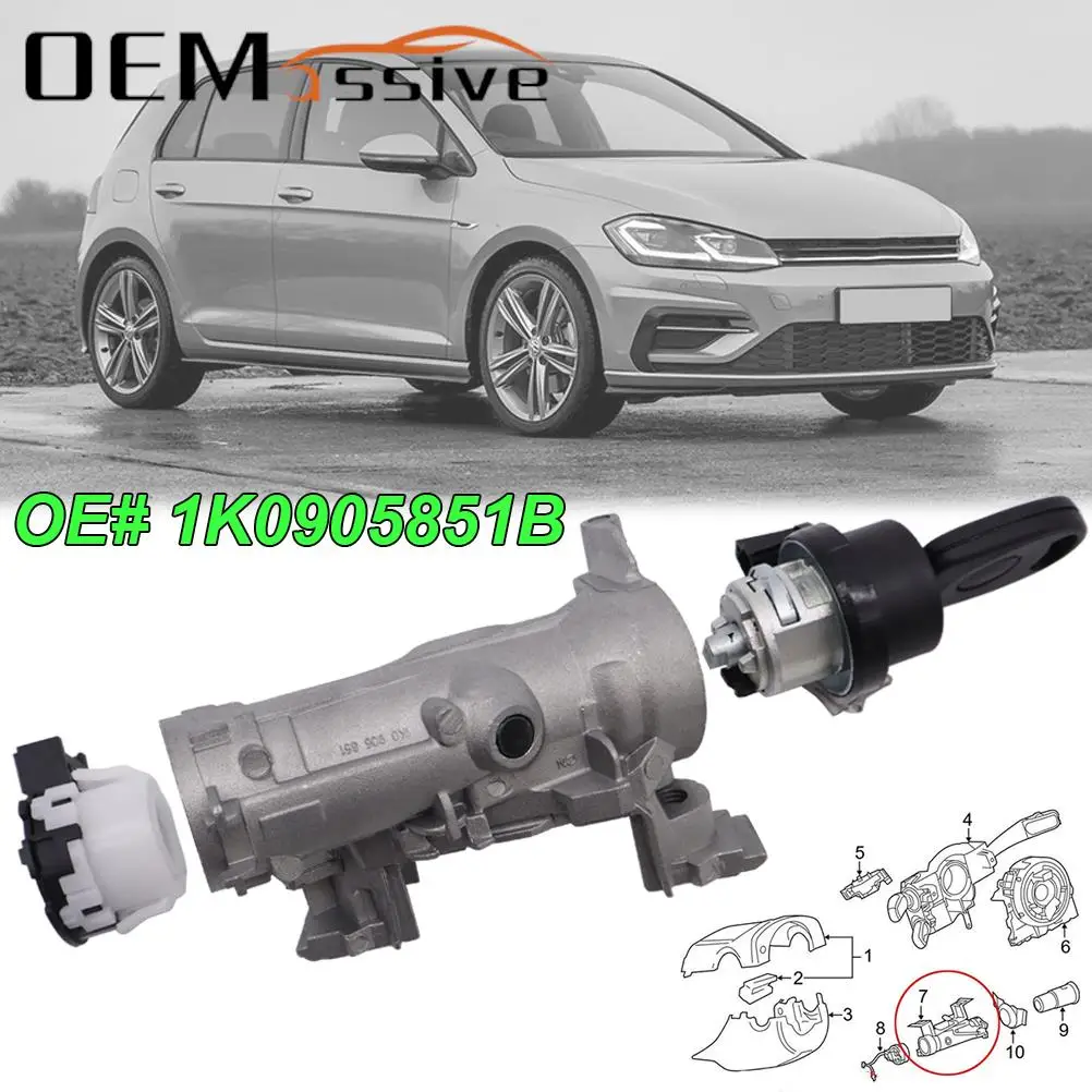 For VW Golf Passat Jetta Skoda Seat Audi A1 A3 Car Ignition Switch Starter Steering Lock Barrel Cylinder & Key OE# 1K0905851B