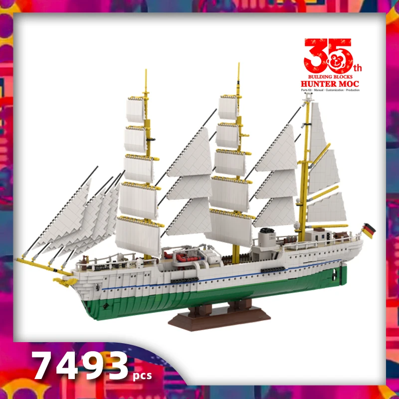 moc building bricks military marine sailboat for adults military training ship German Navy boats and ships bricks building